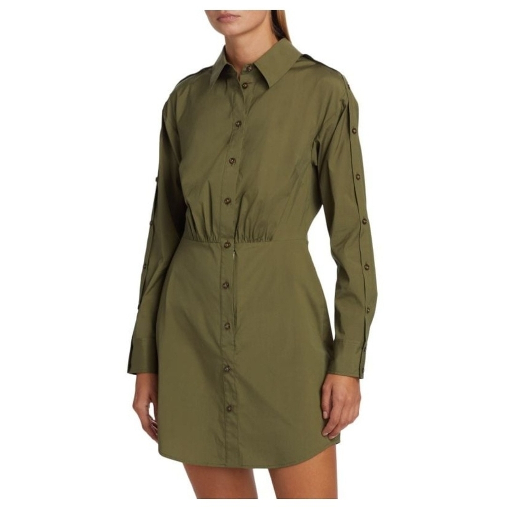 Veronica Beard Khaki Long Sleeve Shirt Dress